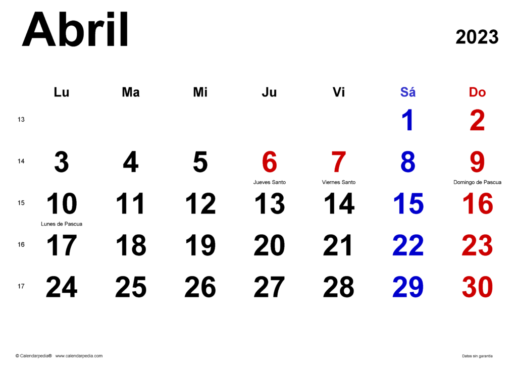 calendario semana santa 2023